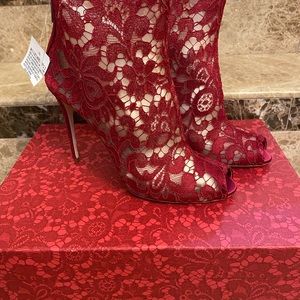 Dolce & Gabbana red lace booties